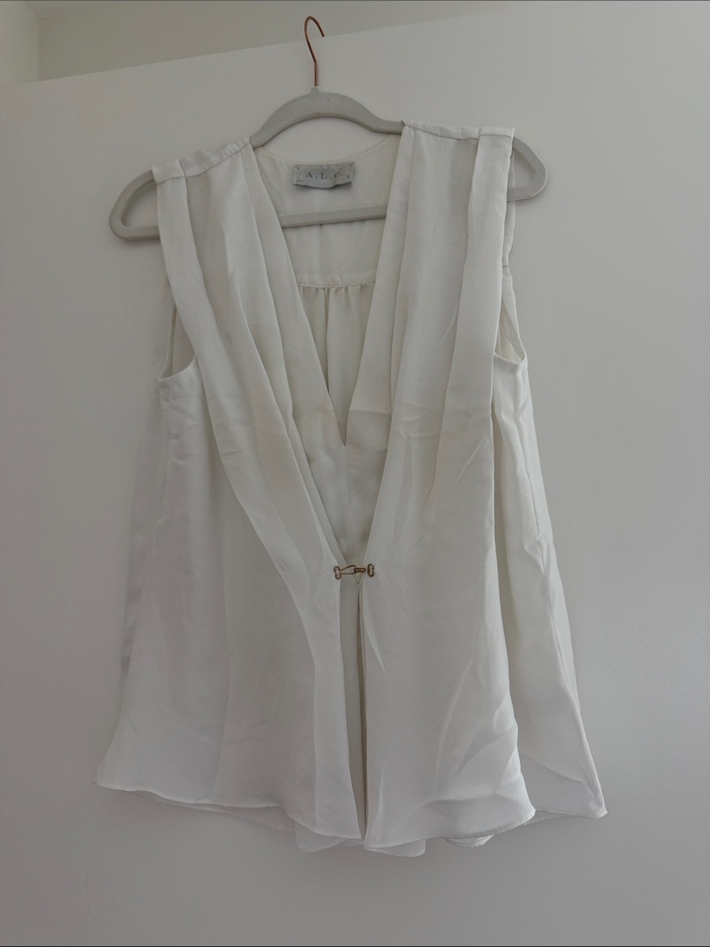 A.L.C. White Draped V-Neck Sleeveless blouse with Clasp